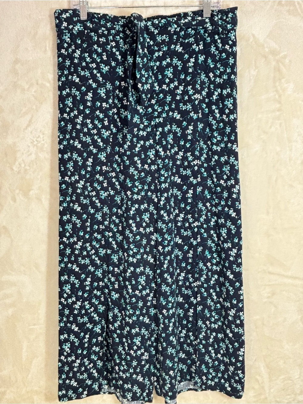J Jill Women's Navy Floral Tie Front Split Wide Leg Boho Palazzo Pants SZ-M NWT